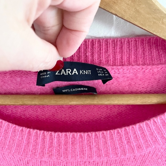 Zara Women’s Knit Sweater 100% Cashmere High low Barbie Pink Sz M oversized - Picture 8 of 16